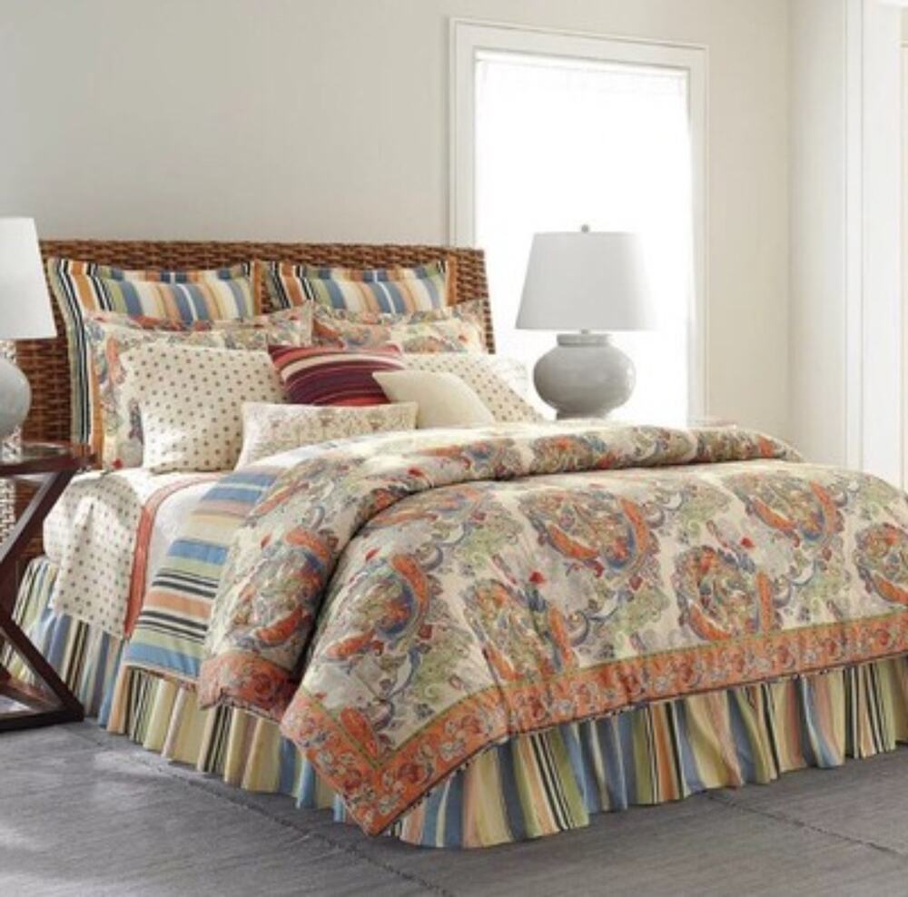 Vintage Chaps Ralph Lauren Coral Sands Queen Comforter Dust Ruffle Shams